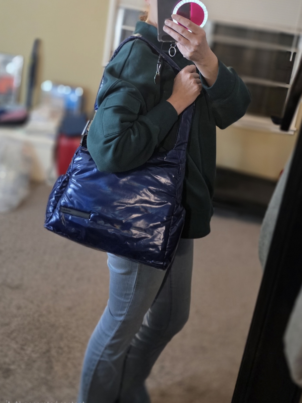 Navy Nylon Shoulder Bag - Women's Tote